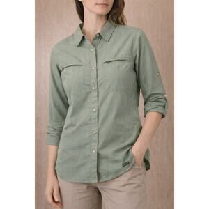 ExOfficio Buzz Off Insect Shield Long Sleeve Button Shirt Green L